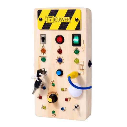 DIY Busy Board Physics Science Wooden Toy with LED Light Switch for Children Education Learning Sensory Busy Board Game Toys