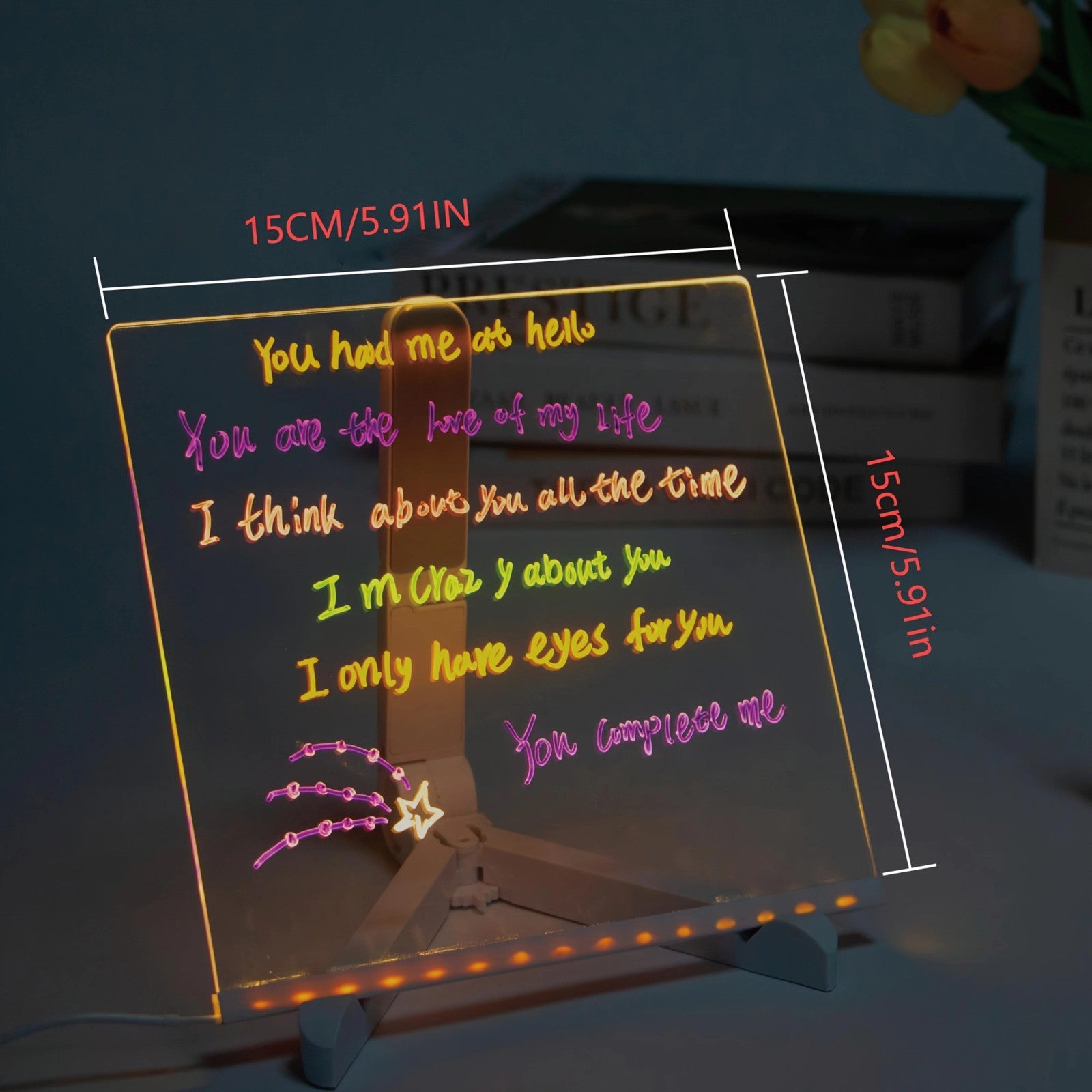 LED Note Board with 7 Coloured Pens Acrylic Dry Erase Illuminated Drawing Board