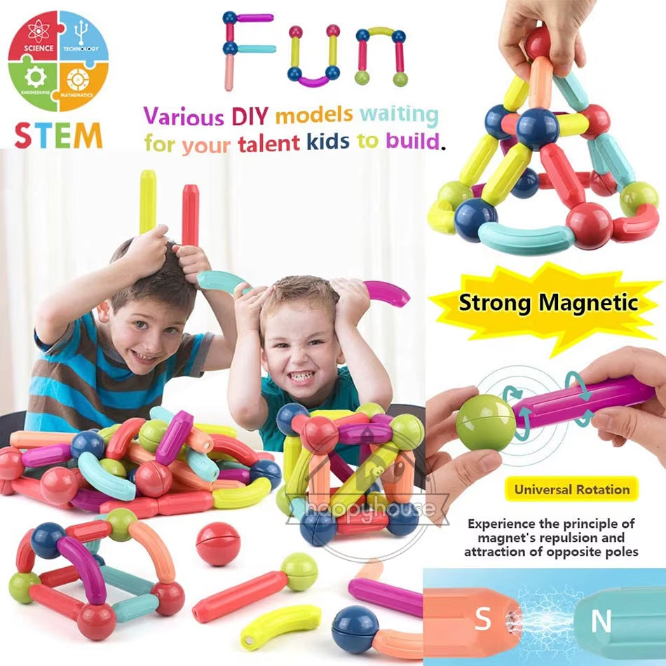 Magnetic Constructor Blocks Set Toys for Kids Magnet Stick Rod Building Blocks Montessori Educational Toys for Children Boy Girl