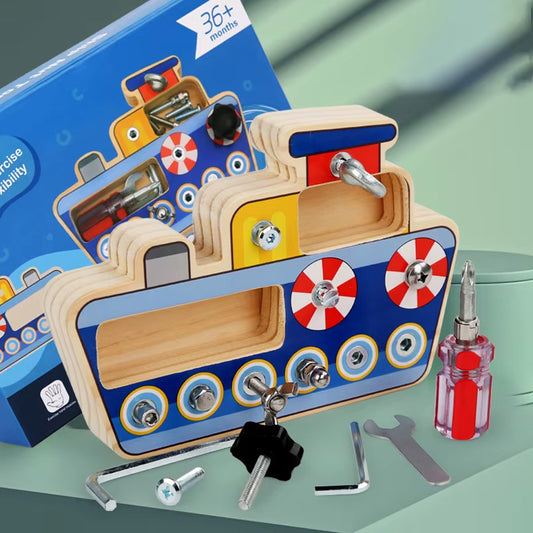 Kids Screw Busy Board Wooden Toy Children Montessori Fine Motor Training Nut Screw Disassembly Engineering Car Puzzle Game