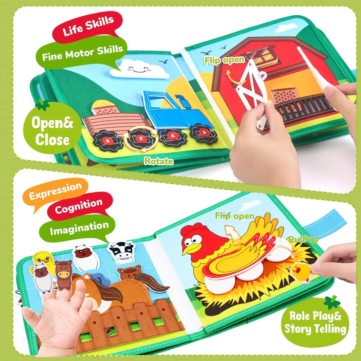 Busy Board Montessori Toys for Toddlers Farm Animal Story Busy Book Sensory Toy Preschool Learning Fine Motor Travel Activities